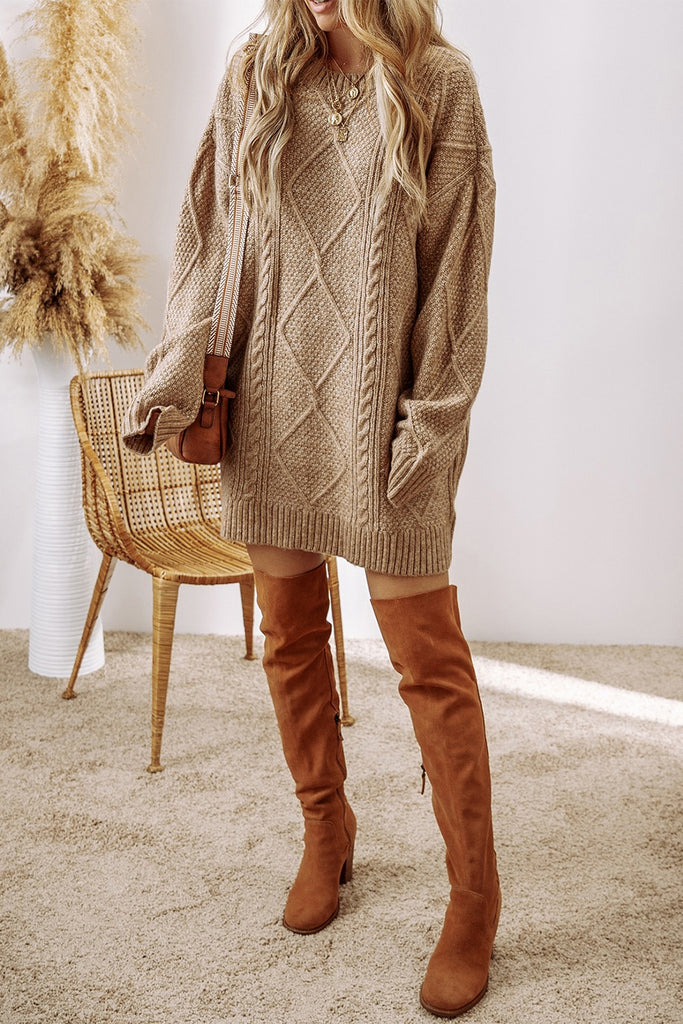 Cable-Knit Round Neck Sweater Dress ON SALE!!