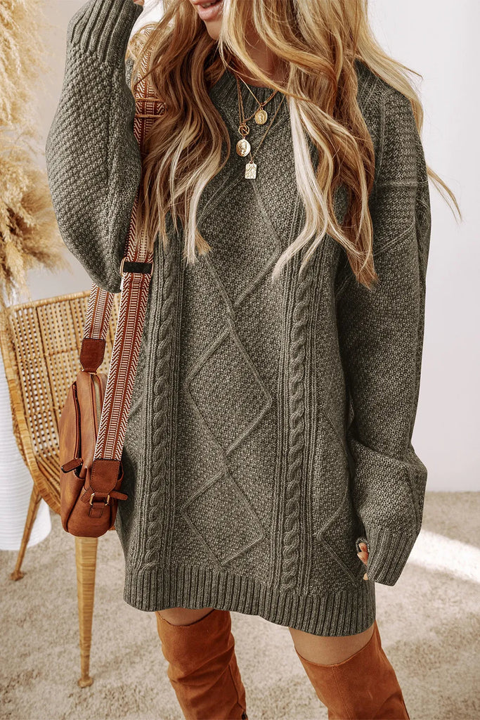 Cable-Knit Round Neck Sweater Dress ON SALE!!