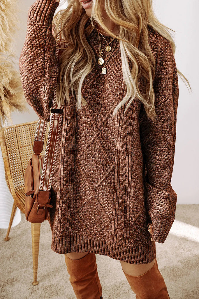 Cable-Knit Round Neck Sweater Dress ON SALE!!