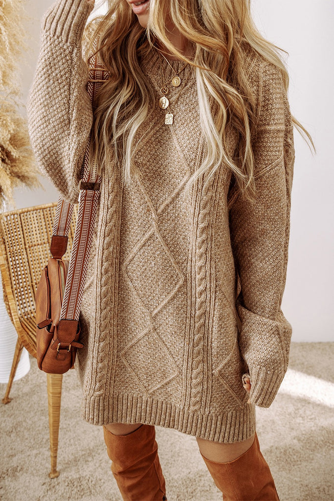 Cable-Knit Round Neck Sweater Dress ON SALE!!