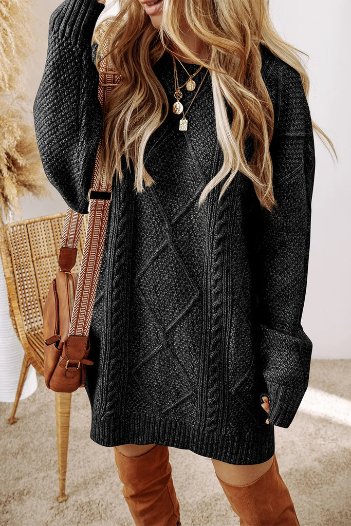 Cable-Knit Round Neck Sweater Dress ON SALE!!