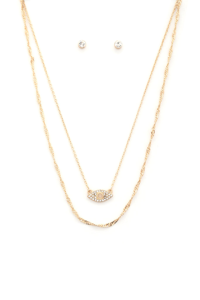 Eye Charm Rhinestone Layered Necklace